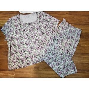 North Style Purple Floral Rayon 1 Piece Pajamas Set Size 3X